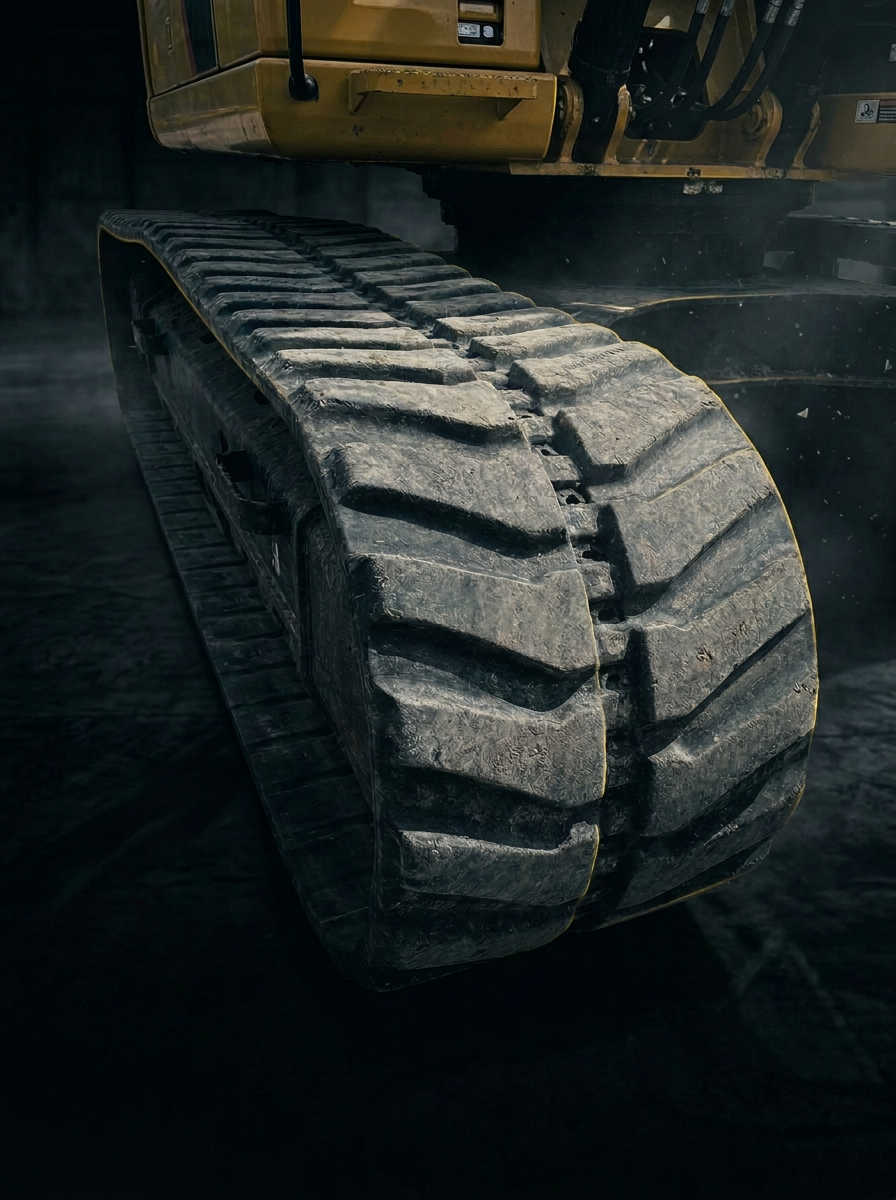 Detail of a heavy-duty excavator arm and cylinder